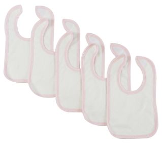 White Bib With Pink Trim (Pack of 5)
