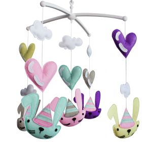 Lovely Rabbits Hearts Baby Crib Mobile Infant Room Nursery Decor Hanging Musical Mobile Crib Toy