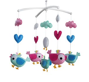 Blue Pink Birds Handmade Baby Boys Girls Musical Crib Mobile Nursery Mobile Hanging Toy