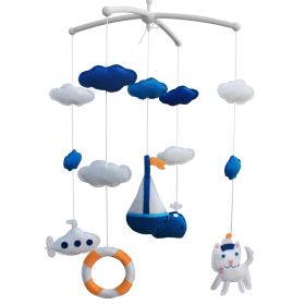 Blue Submarine Sailboat Whale Baby Musical Crib Mobile Handmade Infant Gift Boys Girls Nursery Room Decor