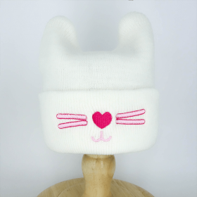 White Baby Cute Embroidered Cat Ear Hat