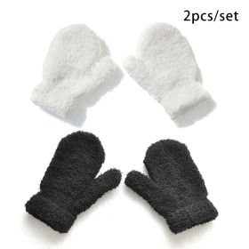 2Pcs/set Children Plush Gloves Solid Color Winter Warm Thicken Gloves