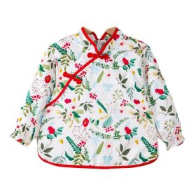 Chinese Style Baby Eating Bibs Inner Waterproof Kids Apron Girls Long Sleeve Painting Eating Smock,Green Red Leaves