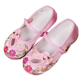 Pink - Chinese Traditional Embroidery Shoes Flower Ballet Flats Girls Loafers