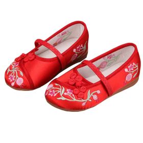 Red - Chinese Traditional Embroidery Shoes Flower Loafers Girls Ballet Flats