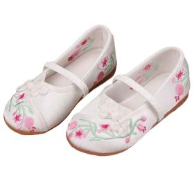 White - Chinese Traditional Embroidery Shoes Flower Loafers Girls Ballet Flats