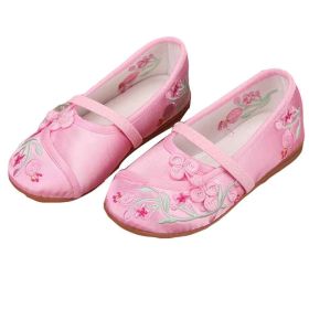 Pink - Chinese Traditional Embroidery Shoes Flower Loafers Girls Ballet Flats