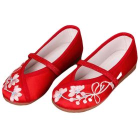 Red - Chinese Traditional Embroidery Shoes Girls Ballet Flats Slip On Shoes