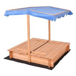 Children Outdoor Retractable Sandbox with Canopy Bench Seat
