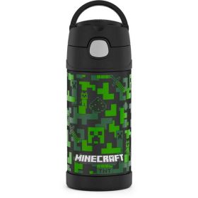 Thermos Kids Stainless Steel Vacuum Insulated Funtainer straw bottle, Minecraft, 12 fl oz