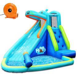 Hippo Inflatable Water Slide Bounce House with Air Blower