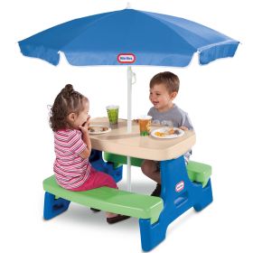 Picnic Table With Umbrella, Blue And Green - Play Table With Umbrella For Kids