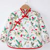 Chinese Style Baby Eating Bibs Inner Waterproof Kids Apron Girls Long Sleeve Painting Eating Smock,Green Red Leaves