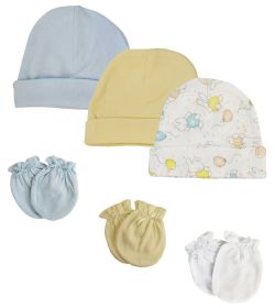 Boys Baby Caps and Mittens (Pack of 6) (size: Newborn)