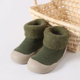 Thickened Children Sneakers Winter Super Warm Toddler Indoor Shoes Socks (Option: Green-1819)
