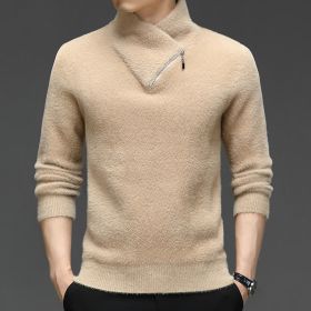 Plush Knitted Sweater Autumn And Winter Leisure Temperament Boy's Undershirt Top Thick Warm Sweater (Option: Beige Camel-M)