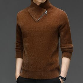 Plush Knitted Sweater Autumn And Winter Leisure Temperament Boy's Undershirt Top Thick Warm Sweater (Option: Brown-M)