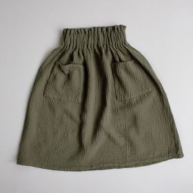 Cotton Skirt Mori Style Double Pocket Design Elastic Waist Versatile Mid-length Princess Dress (Option: Green-90cm)