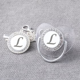 Transparent Silver 26 Letters Baby Spot Drill With Diamond Pacifier Belts Dust Cover (Option: Letter L)