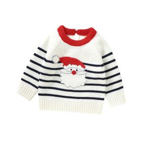 Baby Christmas Cute Santa Claus Jacquard Knitted Sweater (Option: White-74)