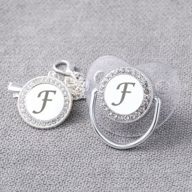 Transparent Silver 26 Letters Baby Spot Drill With Diamond Pacifier Belts Dust Cover (Option: Letter F)