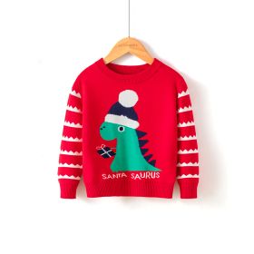 Autumn And Winter Christmas Dinosaur Boys Baby Cartoon Bottoming Sweater (Option: Red-100 Yards)