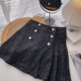 Irregular Pearl Buckle High Waist Pleated A- Line Skirt (Option: Black-S)