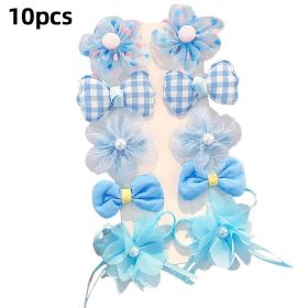Chiffon Bow Ribbon Girls Hairpins Cute Colorful Bows Flowers Children Hair Clips Fashion Hair Accessories (Color: C- Blue)