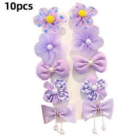 Chiffon Bow Ribbon Girls Hairpins Cute Colorful Bows Flowers Children Hair Clips Fashion Hair Accessories (Color: C- Purple)