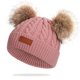 Cute Double Wool Pompom Baby Hat Children Cap Warm Autumn Winter Hats For Kids Boys Girls Knitted Warmer Beanie Caps Bonnet (Color: pink, size: 0-3 Years)