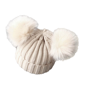 Cute Pompom Baby Hat Warm Winter Knitted Kids Baby Girl Boy Beanie Cap Solid Outdoor Infant Toddler Children Hat Bonnet (Color: Beige, size: 1-3 Years)