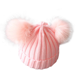 Cute Pompom Baby Hat Warm Winter Knitted Kids Baby Girl Boy Beanie Cap Solid Outdoor Infant Toddler Children Hat Bonnet (Color: pink, size: 1-3 Years)