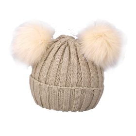 Cute Pompom Baby Hat Warm Winter Knitted Kids Baby Girl Boy Beanie Cap Solid Outdoor Infant Toddler Children Hat Bonnet (Color: Khaki, size: 1-3 Years)