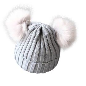 Cute Pompom Baby Hat Warm Winter Knitted Kids Baby Girl Boy Beanie Cap Solid Outdoor Infant Toddler Children Hat Bonnet (Color: Gray, size: 1-3 Years)