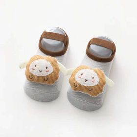 Baby 3D Cartoon Animal Patched Design Dispensing Non-Slip Lace-Up Socks Shoes (Color: Grey, Size/Age: XS (0-6M))