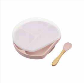 Baby Silicone Compartment Plate With Wooden Spoon (Color: pink, Size/Age: Average Size (0-8Y))