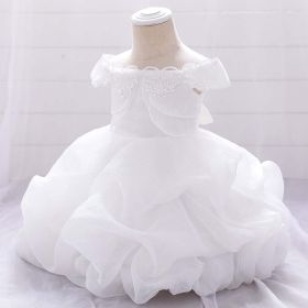 Baby Girl Solid Color One Shoulder Design Tutu Formal Dress Baptism Birthday Dress (Color: White, Size/Age: 100 (2-3Y))