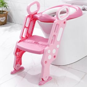 Potty Training Toilet Seat with Steps Stool Ladder For Children Baby Splash Guard Foldable Toilet Trainer Chair Height Adjustable (Color: Pink White)