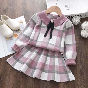 2022 New Girl Sweater Clothes Children Winter Dress Bow Doll Collar Clothes Coat Casual Dress Sweater Christmas Girls Suits (Color: AH941pink, Kid Size: 6)