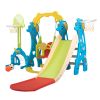 5 in 1 Slide and Swing Playing Set, Toddler Extra-Long Slide with 2 Basketball Hoops, Football, Ringtoss, Indoor Outdoor XH