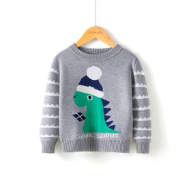 Autumn And Winter Christmas Dinosaur Boys Baby Cartoon Bottoming Sweater (Option: Gray-Size 110)