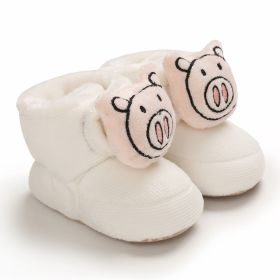Baby Cotton-padded Winter High-top Children's Cartoon Cute Toddler Soft Bottom Boot (Option: White-12cm)