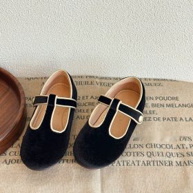 Autumn And Winter Sweet Velvet Children's Leather Shoes T-shaped Pumps Retro (Option: Black-28 Yards)