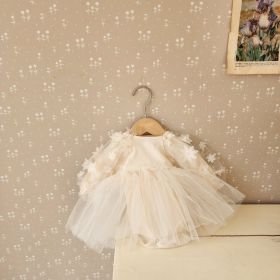 Baby Girl Cotton Mesh Puff Sleeve Babies' Dress (Option: Apricot-90cm)