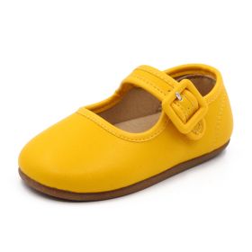 Children's Leather Shoes Candy Color Soft Bottom Cute Princess (Option: Custard-24)