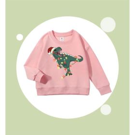 Children's Christmas Red Sweater Pure Cotton Autumn Clothes Western Style (Option: Pink Dinosaur-150cm)